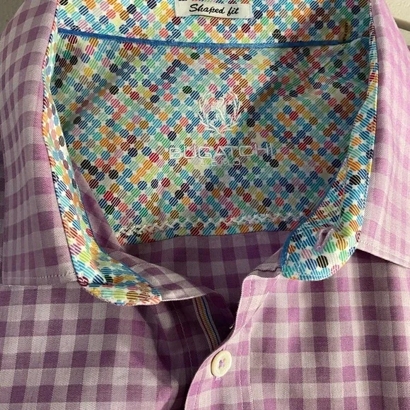 Bugatchi Dress Shirt Men’s Size L Purple Check Flip Turn Contrast Cuff - Picture 10 of 12